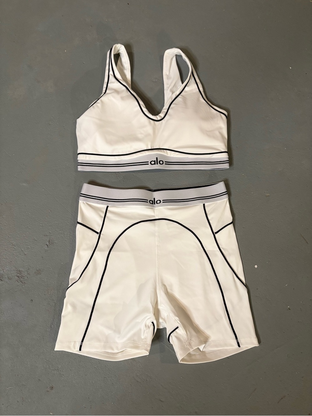 Alo Women's White Sports Bra & Bike Short Set